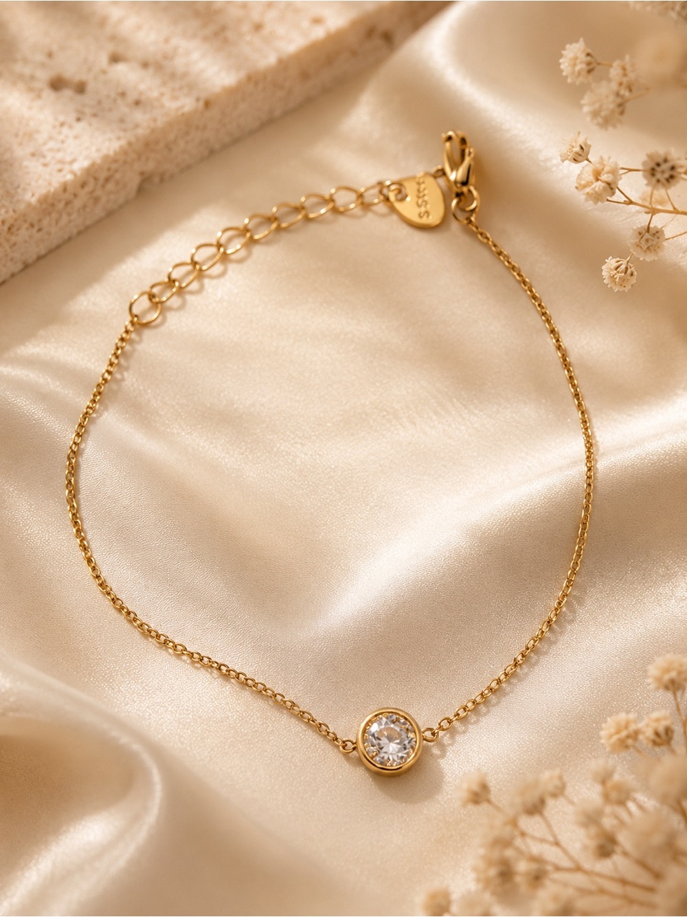 18k Gold Plated Crystal Bezel Chain Bracelet - Timeless Minimal Style